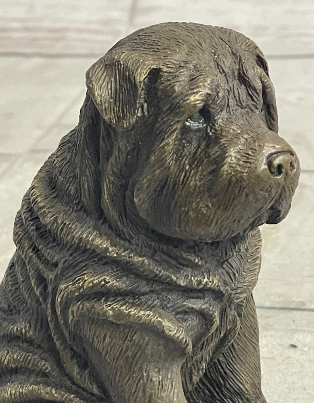Fine Art Bronze Figurine: Shar Pei Dog - Handcrafted Pet Lover`s Sculpture Artwork