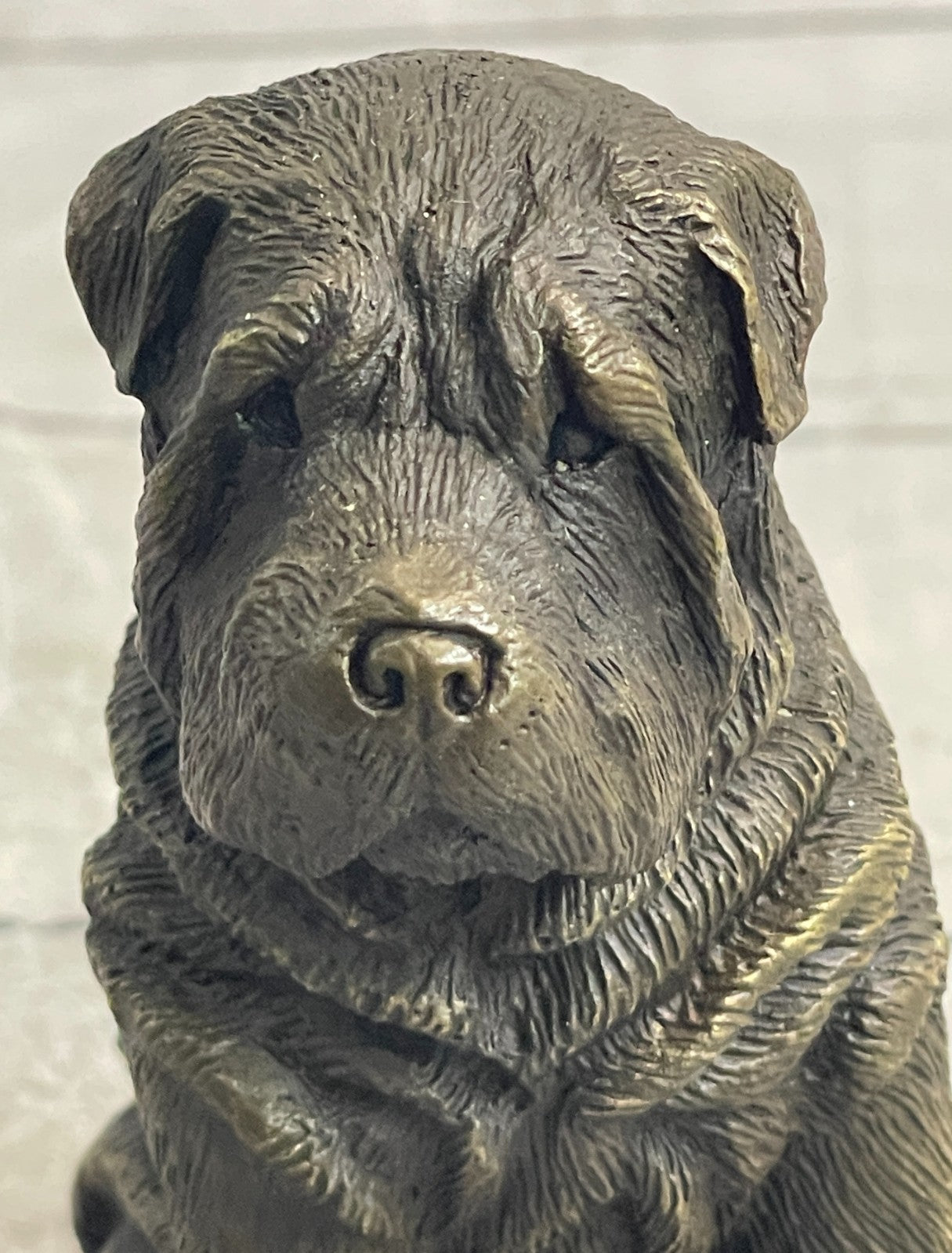 Fine Art Bronze Figurine: Shar Pei Dog - Handcrafted Pet Lover`s Sculpture Artwork