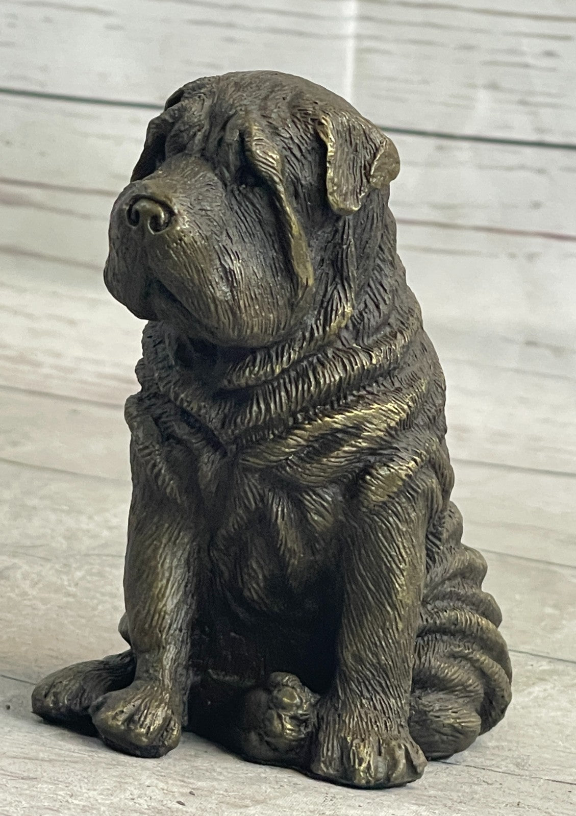 Fine Art Bronze Figurine: Shar Pei Dog - Handcrafted Pet Lover`s Sculpture Artwork