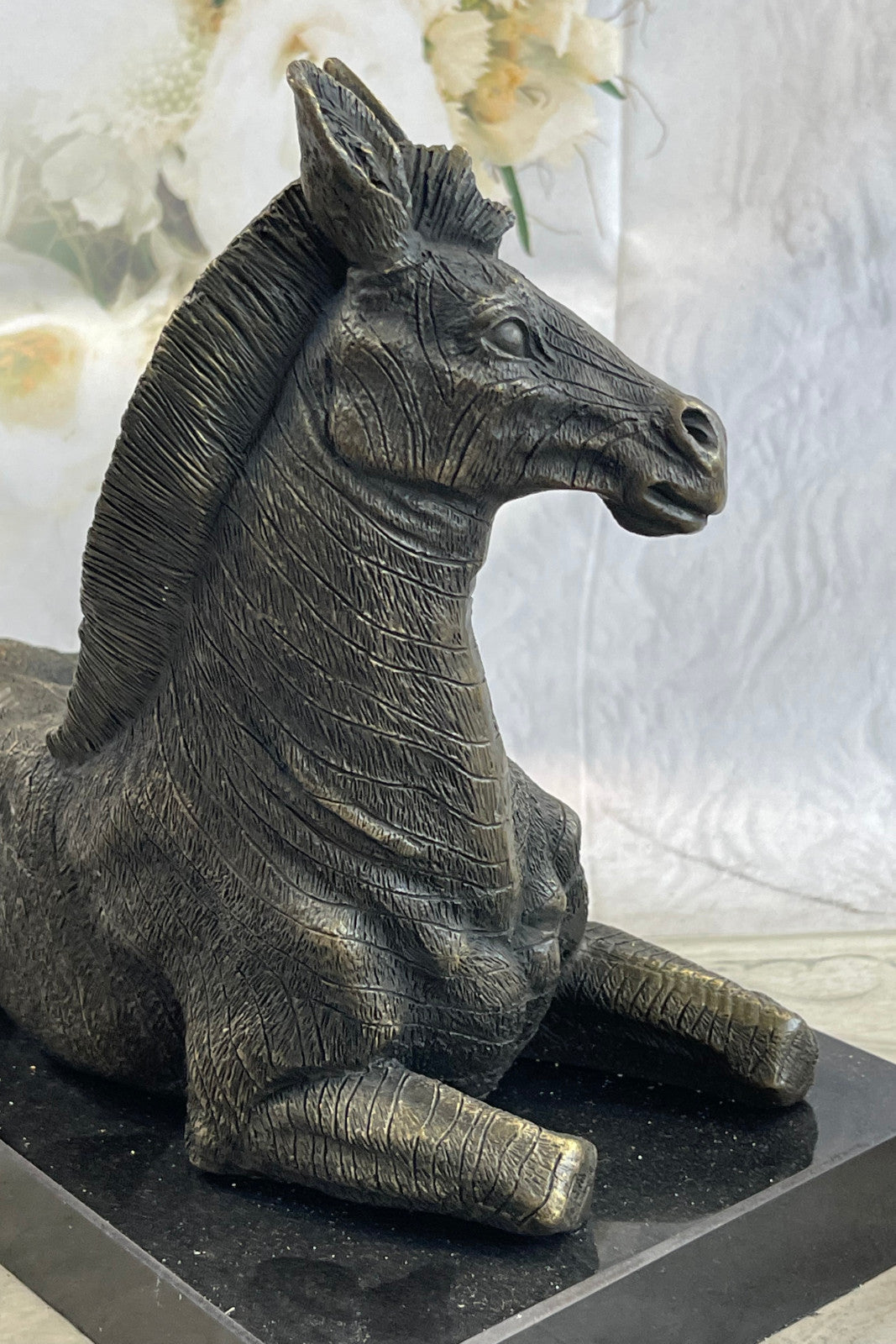 Handcrafted bronze sculpture SALE Decor Base Marble Deco Art Zebra African