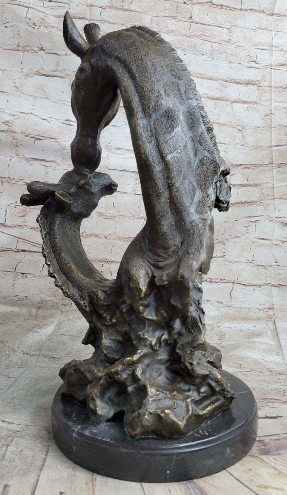 Large Bronze Sculpture of two Giraffe - 45.5cm High - African Safari Wildlife NR