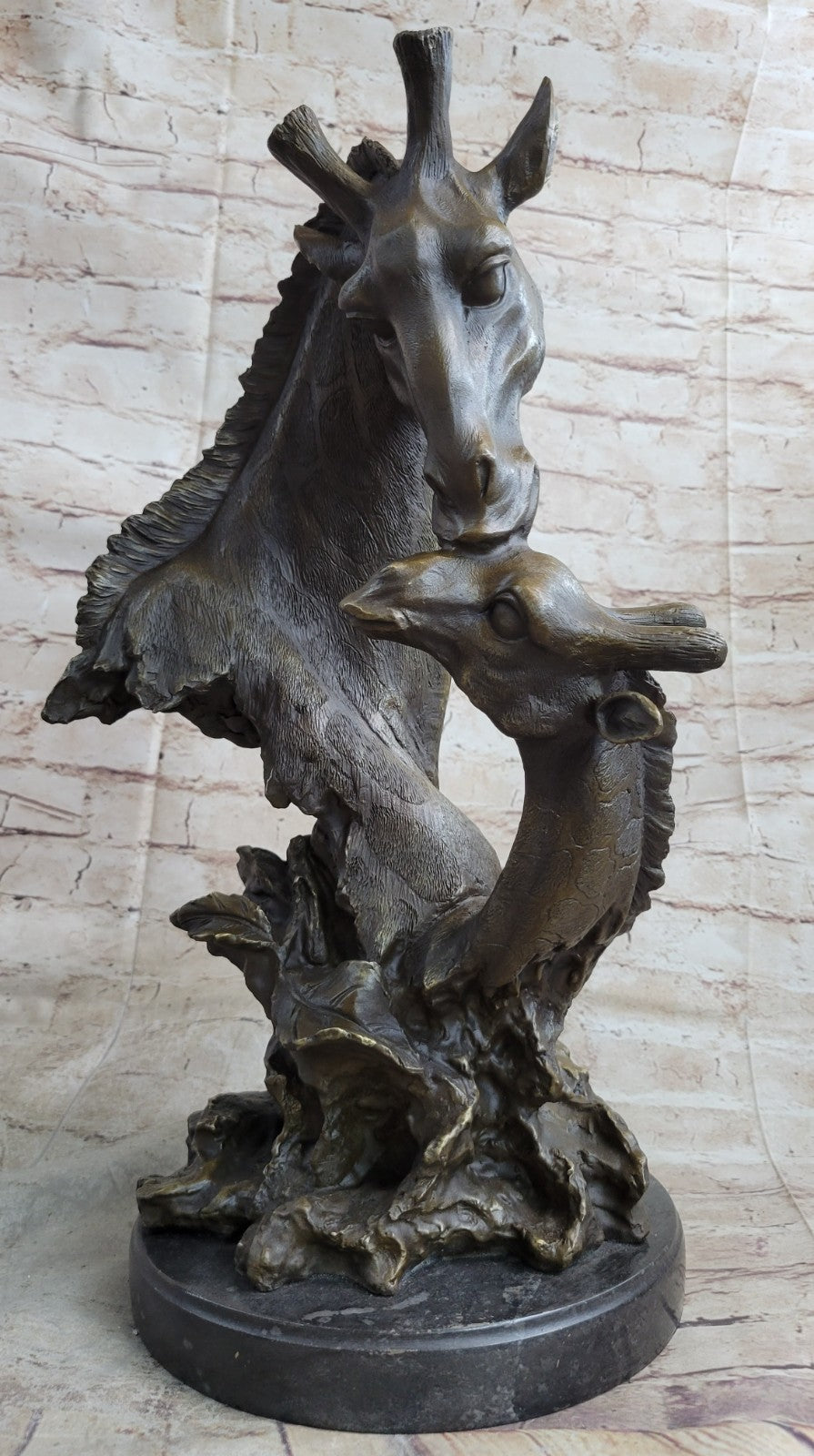 Large Bronze Sculpture of two Giraffe - 45.5cm High - African Safari Wildlife NR