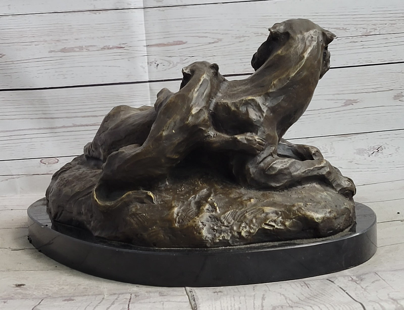 Exquisite Bronze Lion and Cub Sculpture - African Wildlife Figurine Art