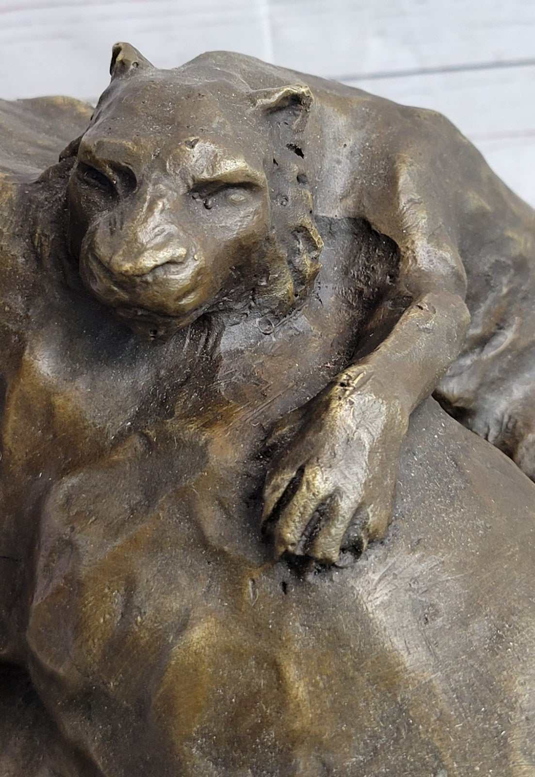 Exquisite Bronze Lion and Cub Sculpture - African Wildlife Figurine Art