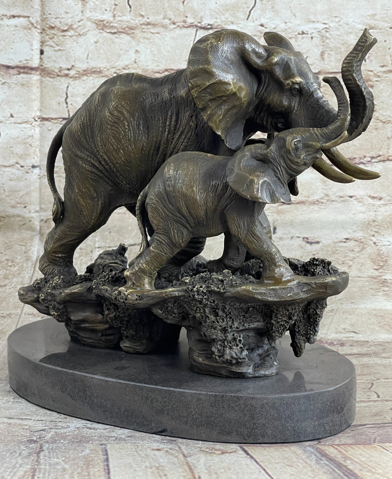 Bronze Sculpture Hand Made Statue Animal Wildlife African Elephants Elephant Art