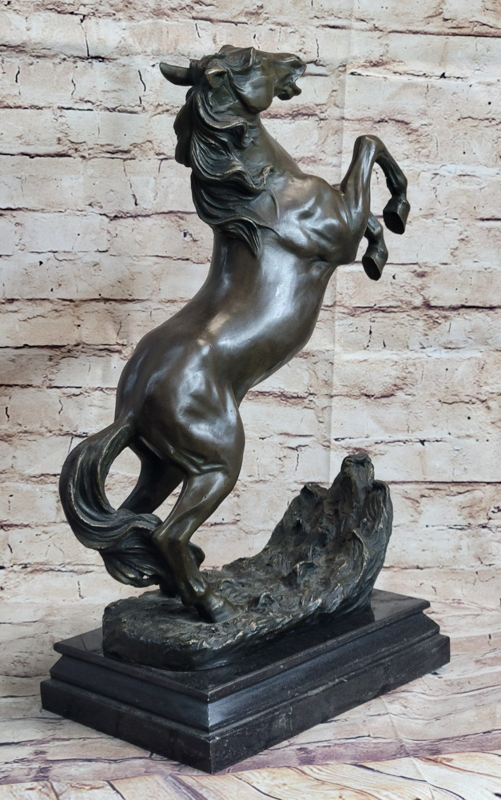 Artistic Tribute: Handmade Bronze Sculpture of Rearing Horse Stallion by P.J Mene