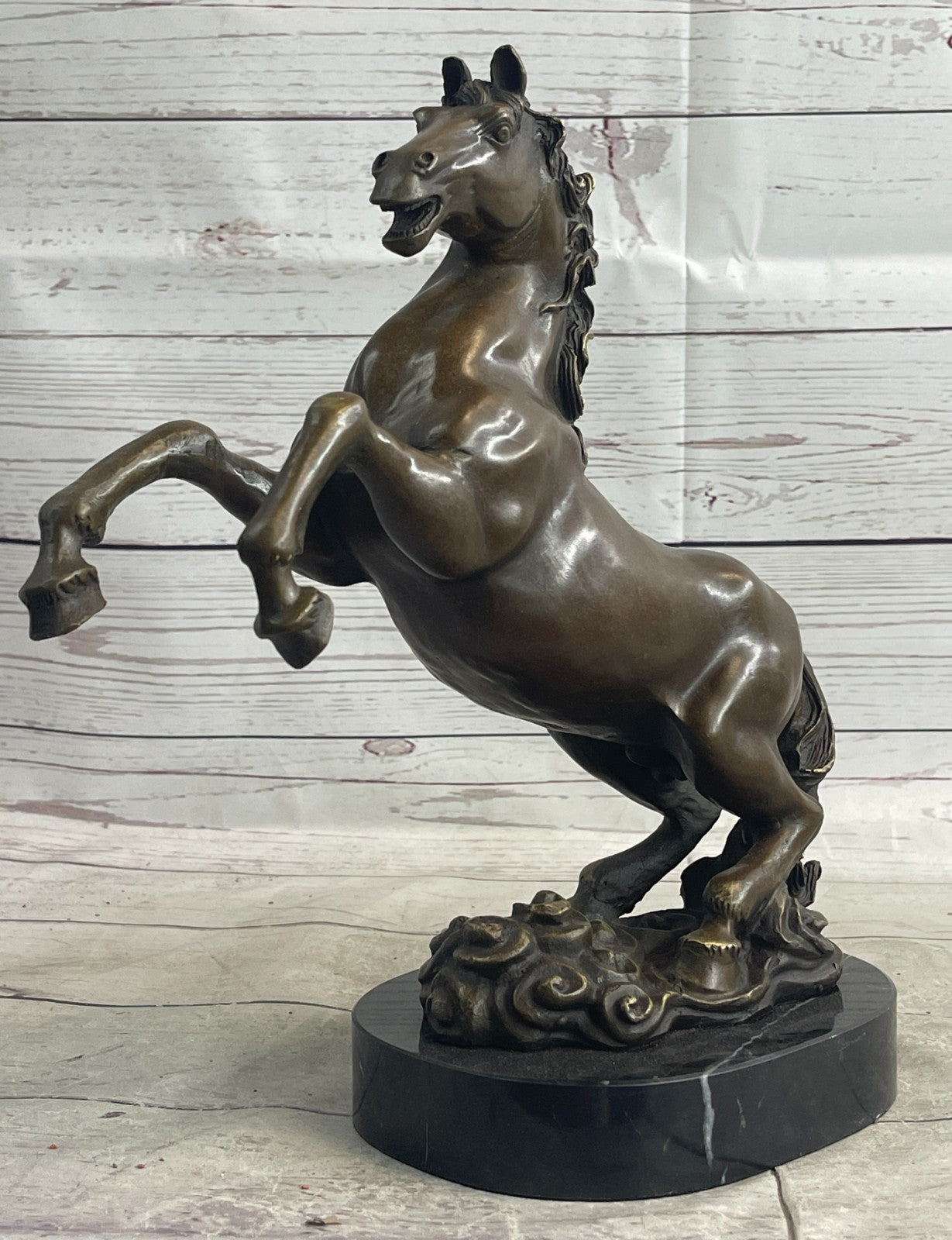 Large P.J Mene Rearing Horse Bronze Sculpture Modern Art Marble Base Figure NR