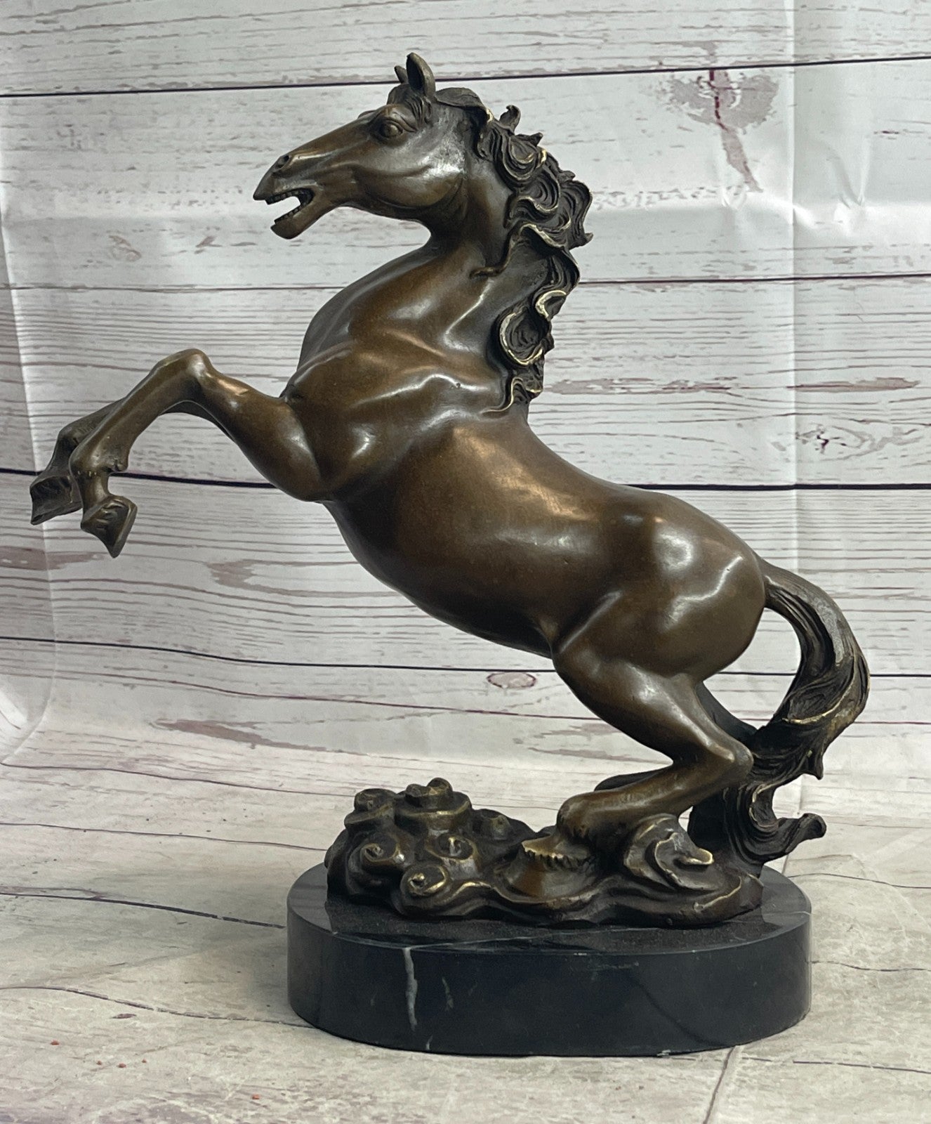 Large P.J Mene Rearing Horse Bronze Sculpture Modern Art Marble Base Figure NR