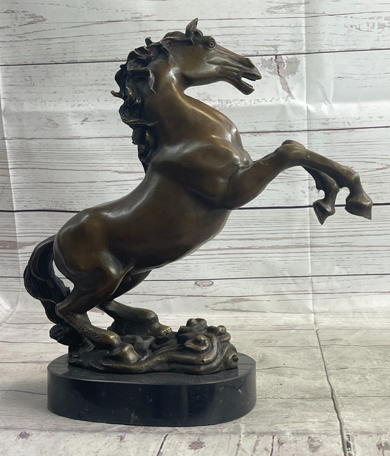 Large P.J Mene Rearing Horse Bronze Sculpture Modern Art Marble Base Figure NR