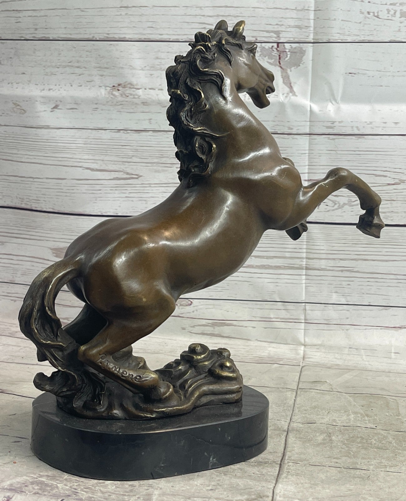 Large P.J Mene Rearing Horse Bronze Sculpture Modern Art Marble Base Figure NR