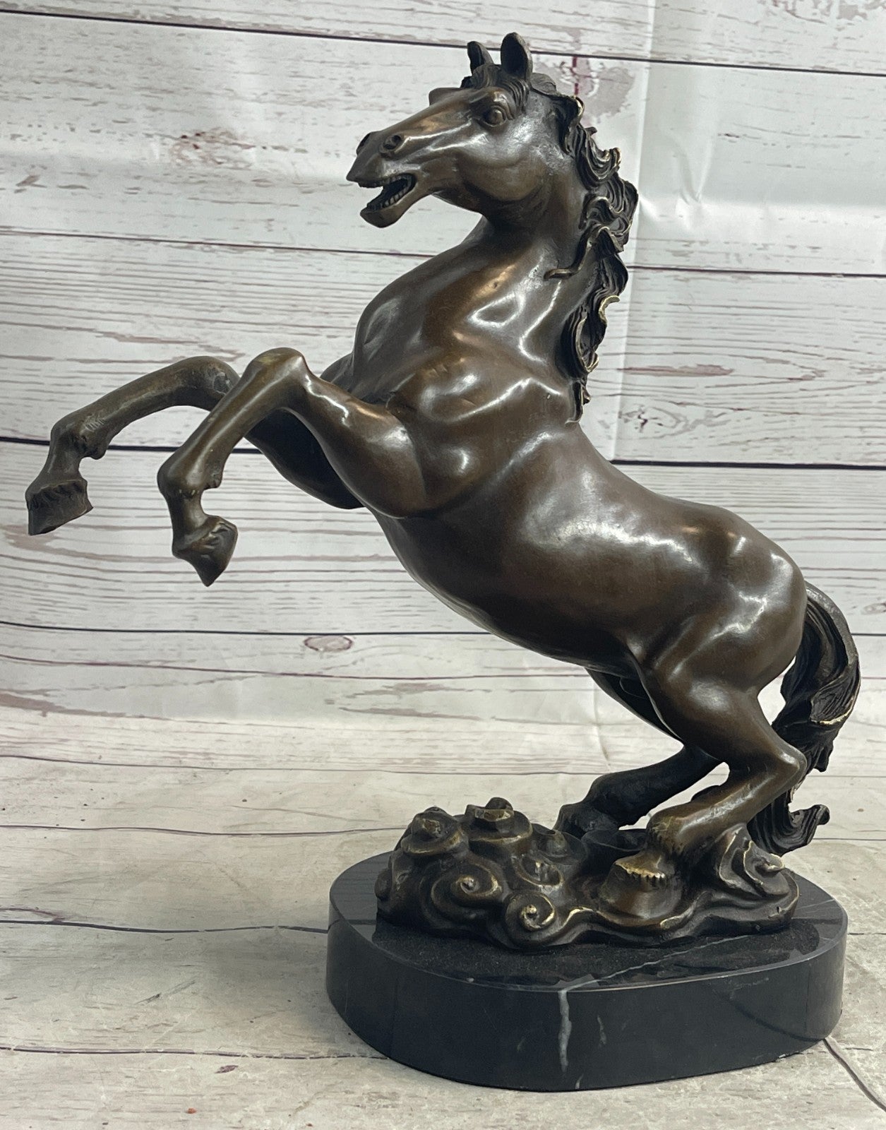 Large P.J Mene Rearing Horse Bronze Sculpture Modern Art Marble Base Figure NR