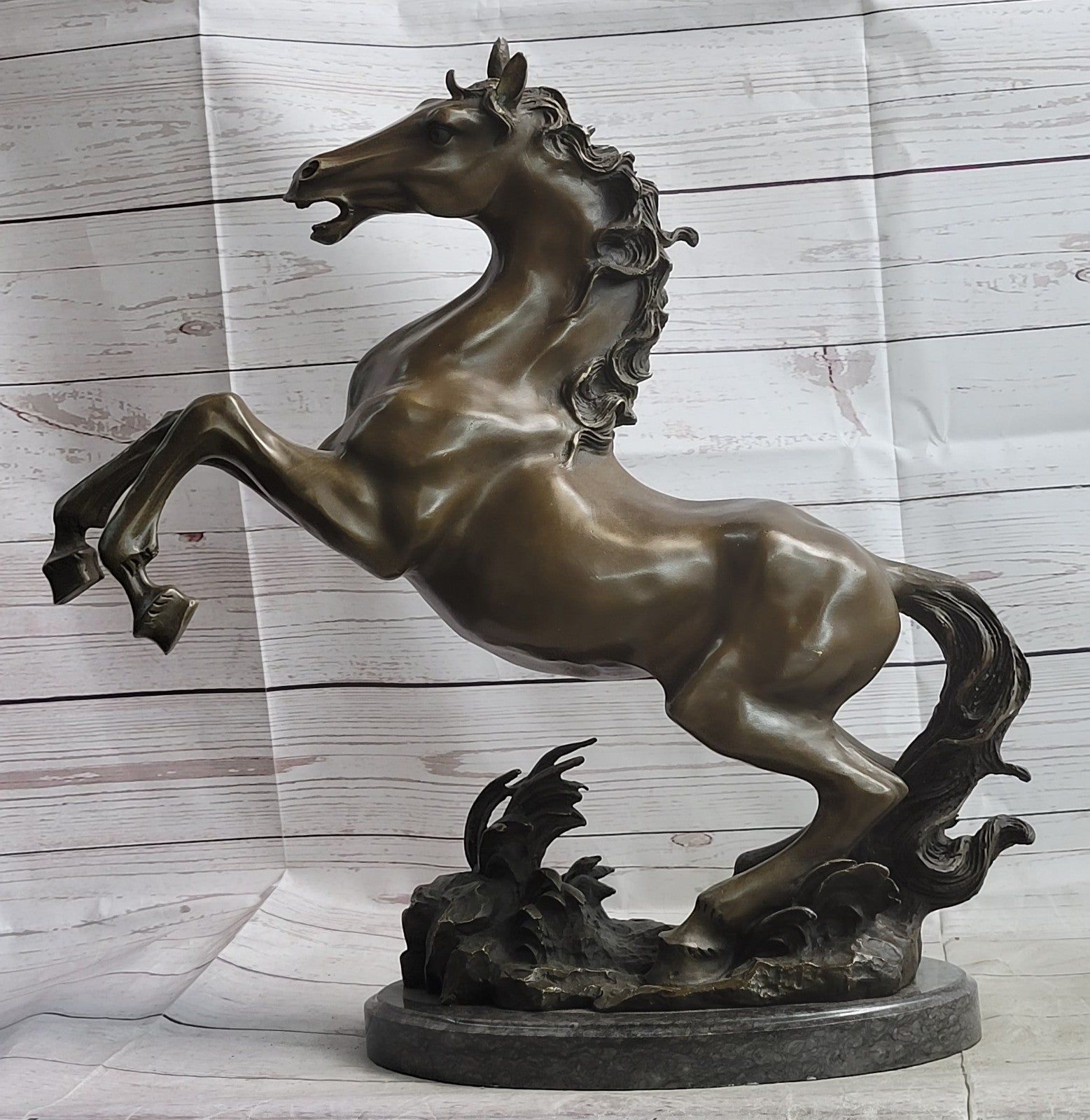 Signed MENE Excited Rearing Racing Horse Bronze Sculpture Figurine Statue Decor