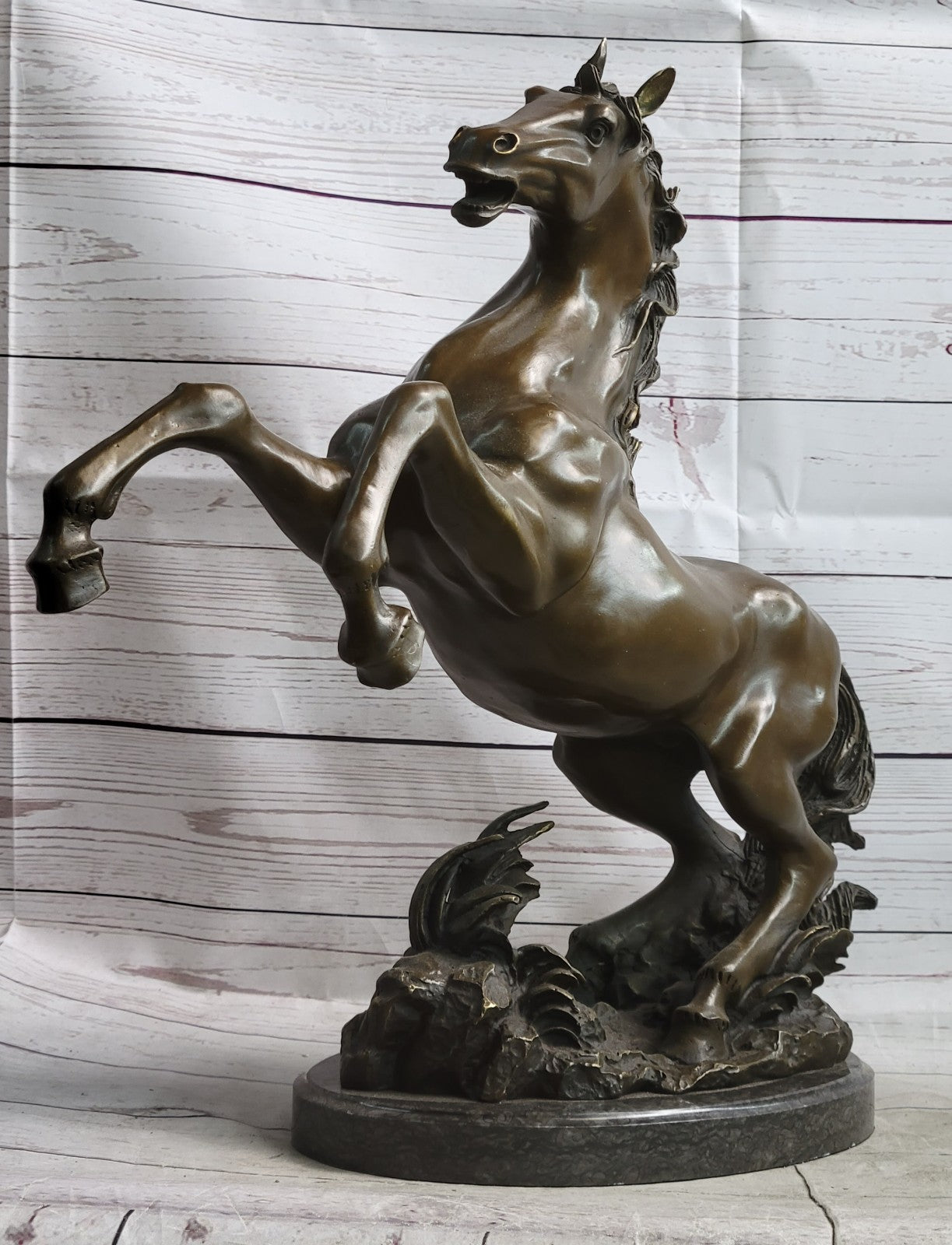 Signed MENE Excited Rearing Racing Horse Bronze Sculpture Figurine Statue Decor