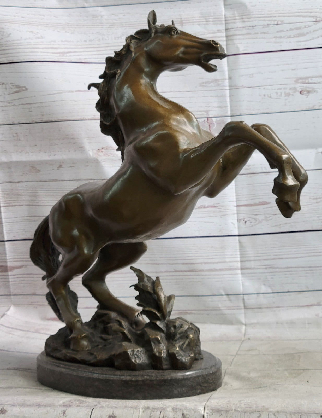 Signed MENE Excited Rearing Racing Horse Bronze Sculpture Figurine Statue Decor