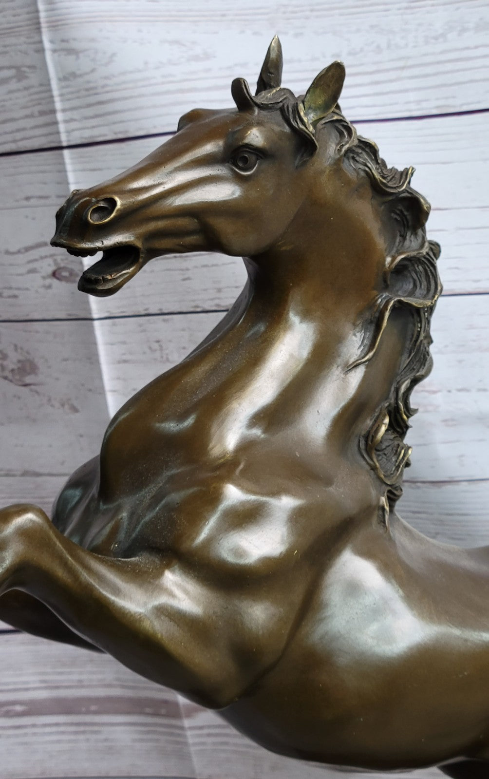 Signed MENE Excited Rearing Racing Horse Bronze Sculpture Figurine Statue Decor