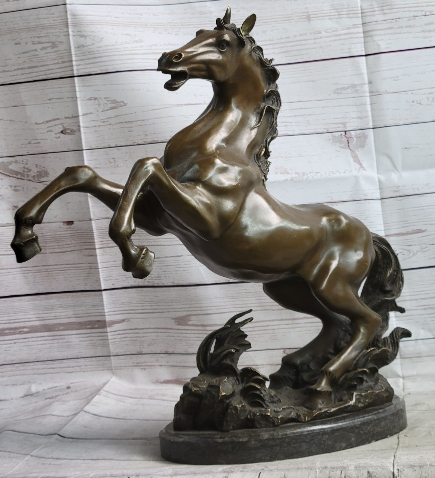 Signed MENE Excited Rearing Racing Horse Bronze Sculpture Figurine Statue Decor