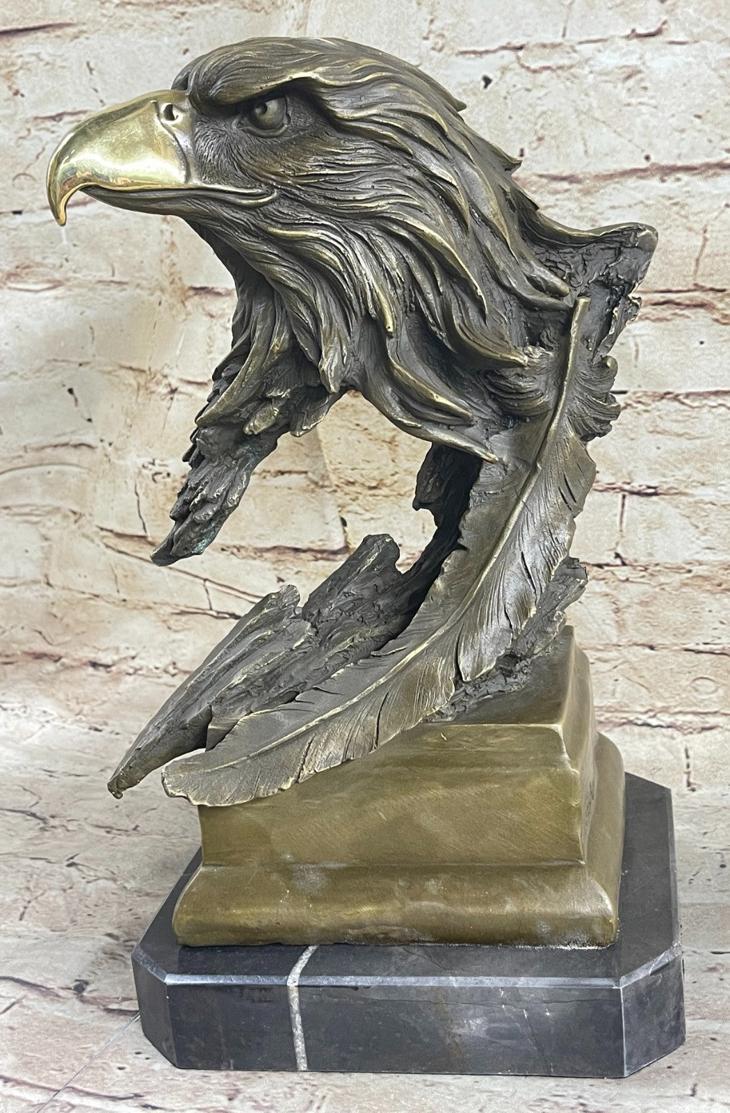 American Eagle with Feather Detailed Hot Cast Bronze Sculpture Classic Artwork