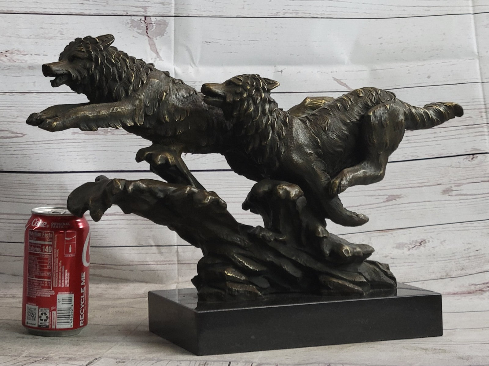 Handcrafted bronze sculpture SALE Run Wolves Wolf Pack Lopez M. Original decore