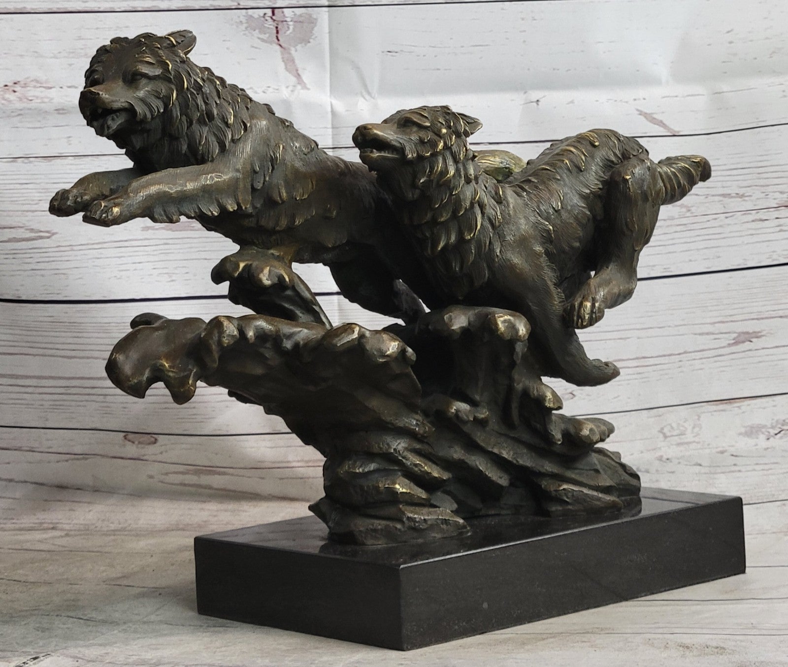 Handcrafted bronze sculpture SALE Run Wolves Wolf Pack Lopez M. Original decore