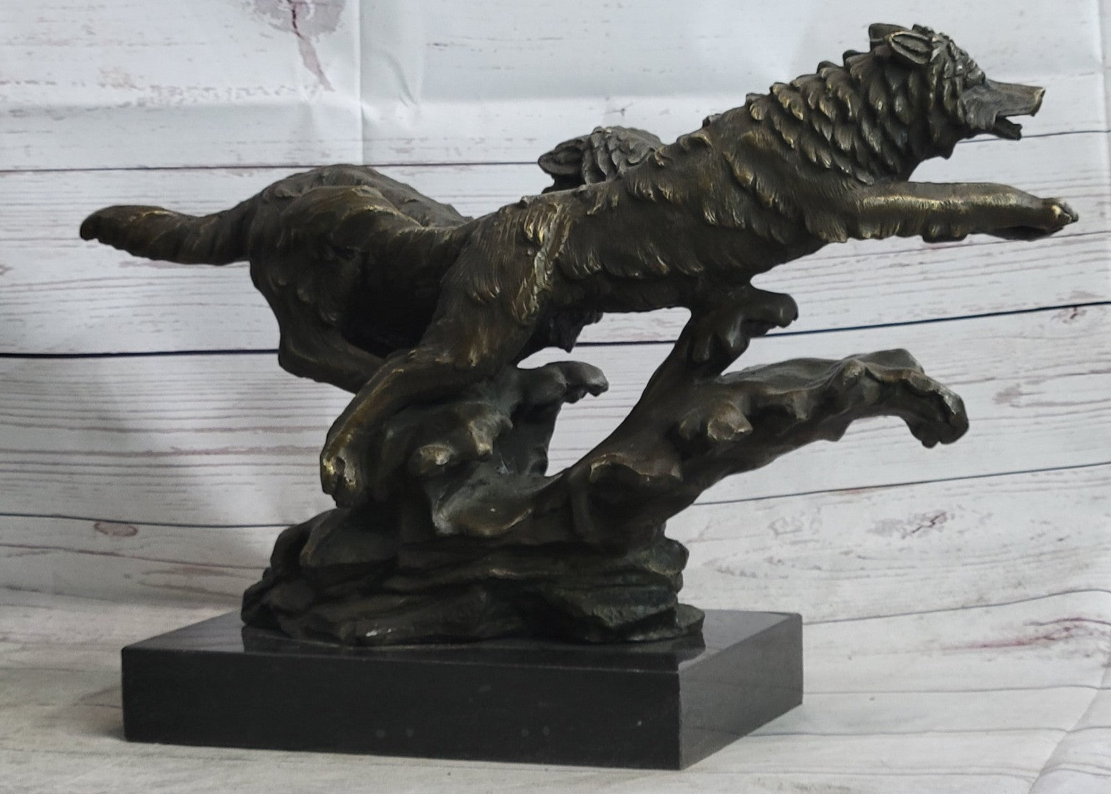 Handcrafted bronze sculpture SALE Run Wolves Wolf Pack Lopez M. Original decore