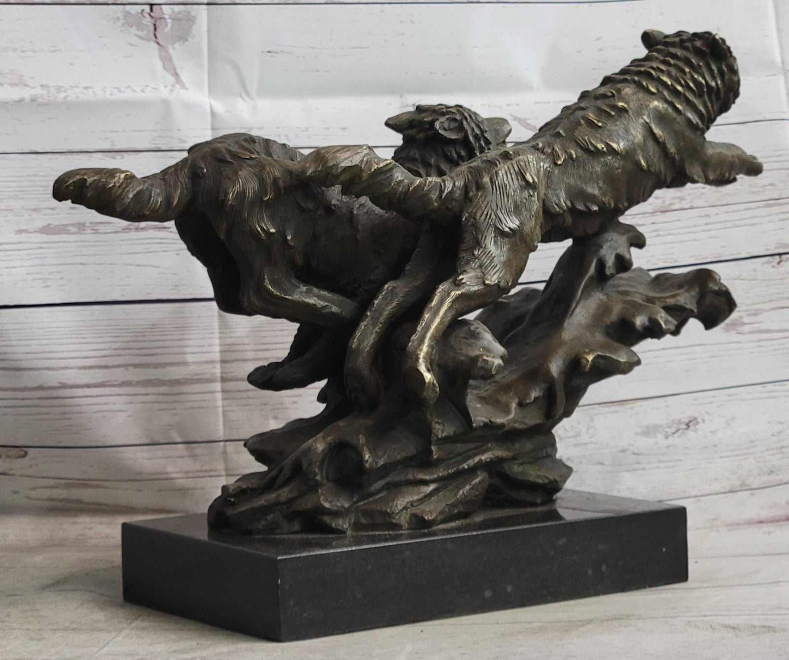 Handcrafted bronze sculpture SALE Run Wolves Wolf Pack Lopez M. Original decore