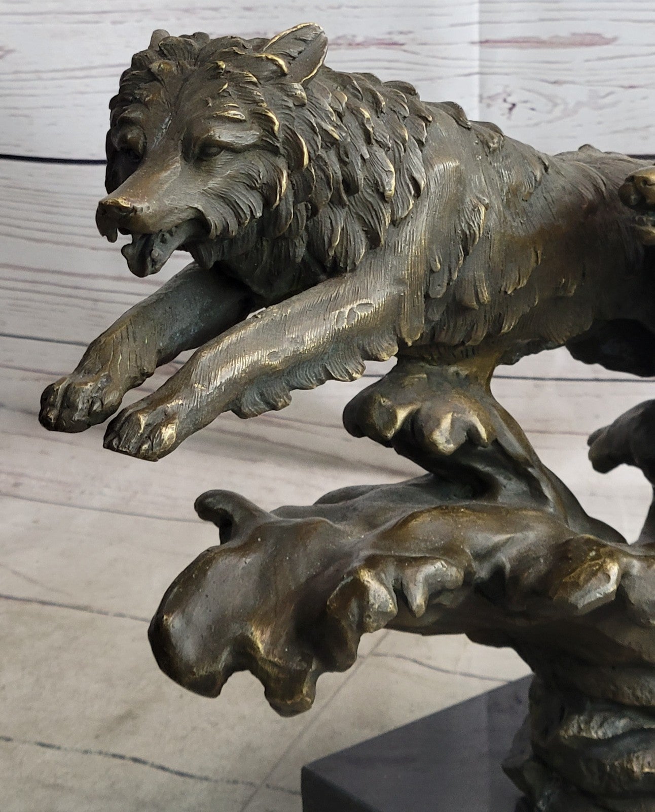 Handcrafted bronze sculpture SALE Run Wolves Wolf Pack Lopez M. Original decore