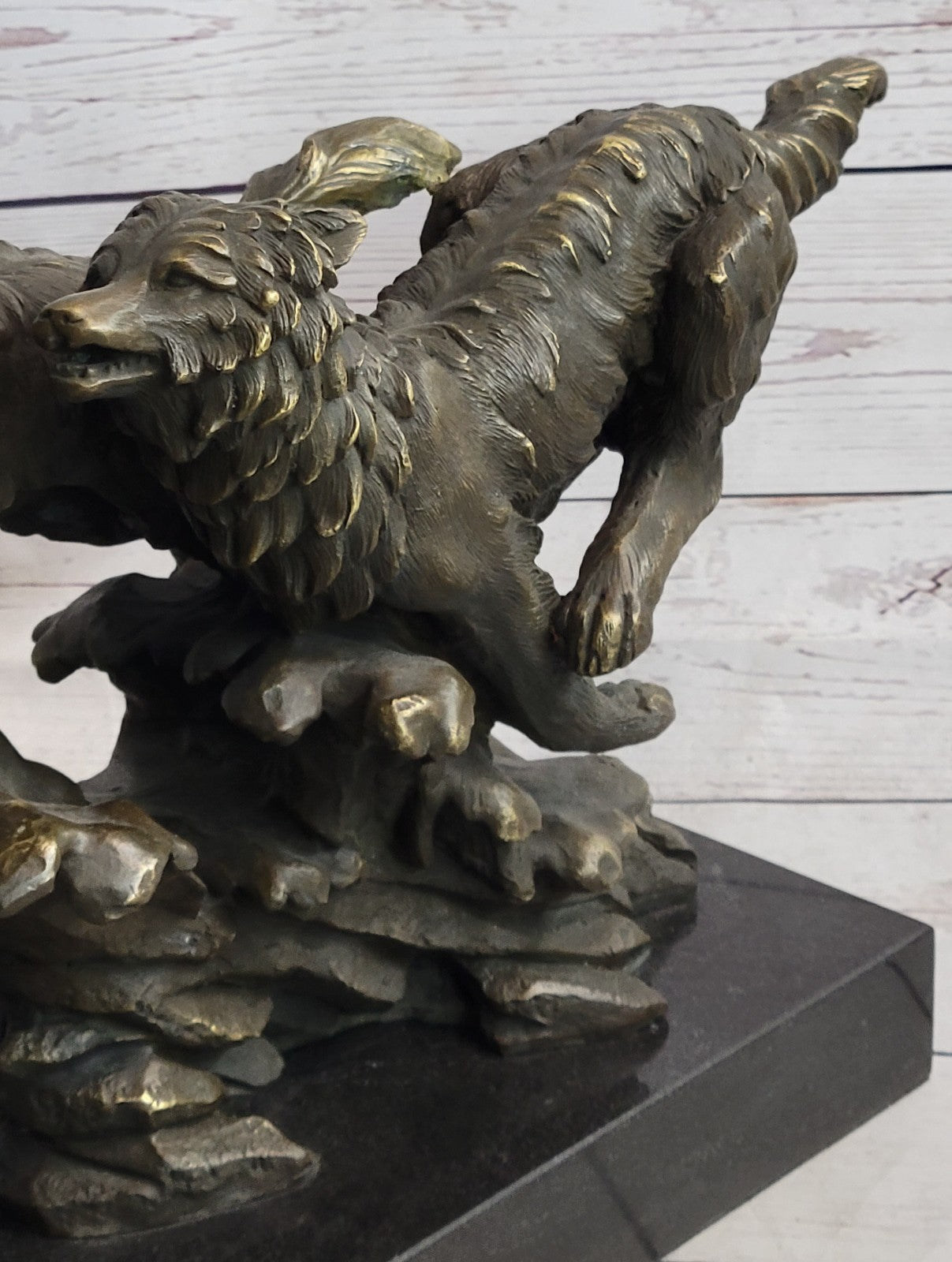 Handcrafted bronze sculpture SALE Run Wolves Wolf Pack Lopez M. Original decore