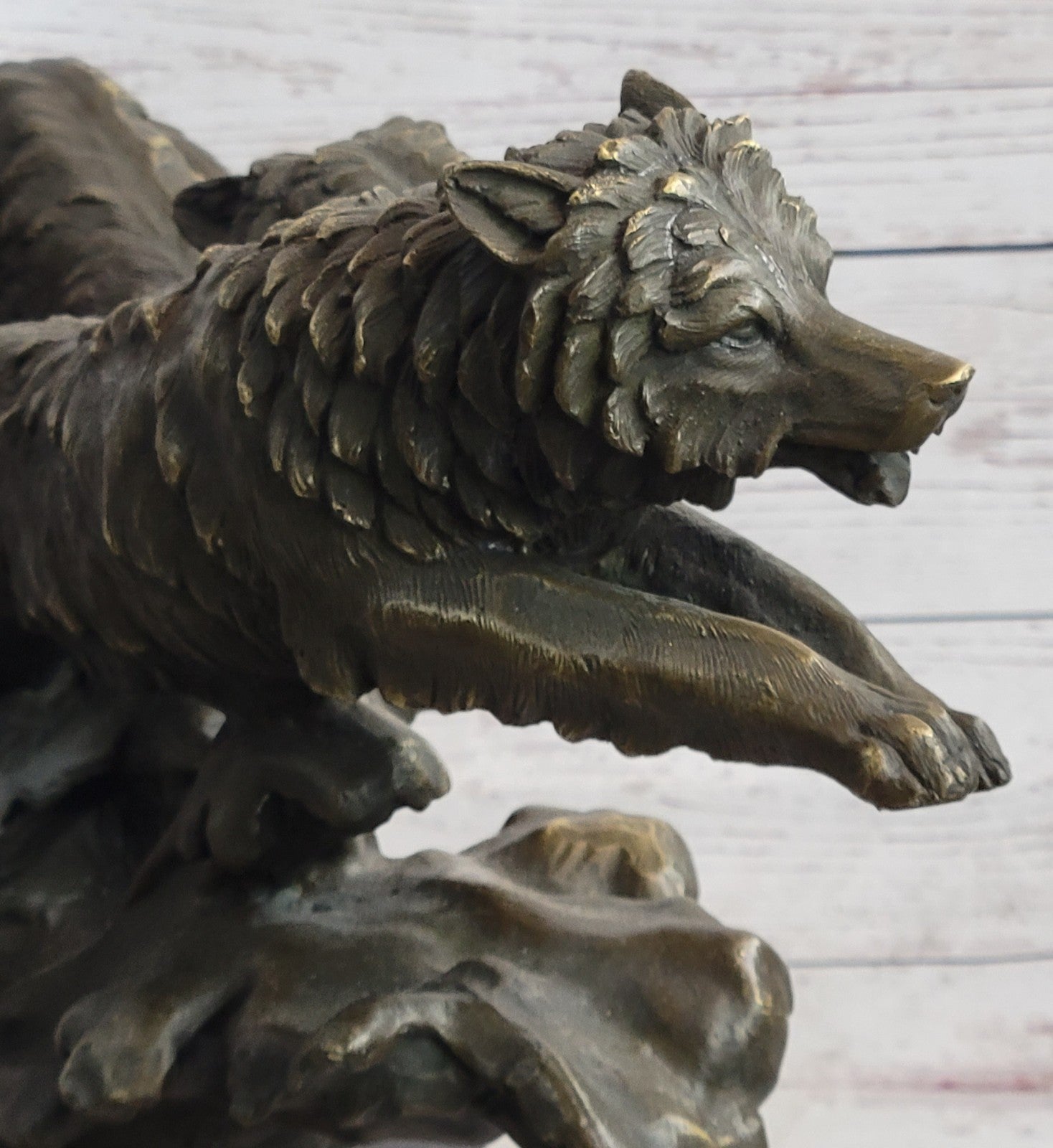 Handcrafted bronze sculpture SALE Run Wolves Wolf Pack Lopez M. Original decore