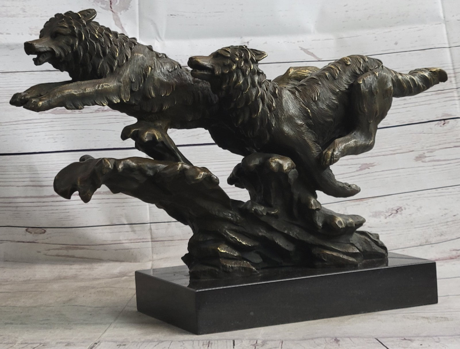 Handcrafted bronze sculpture SALE Run Wolves Wolf Pack Lopez M. Original decore
