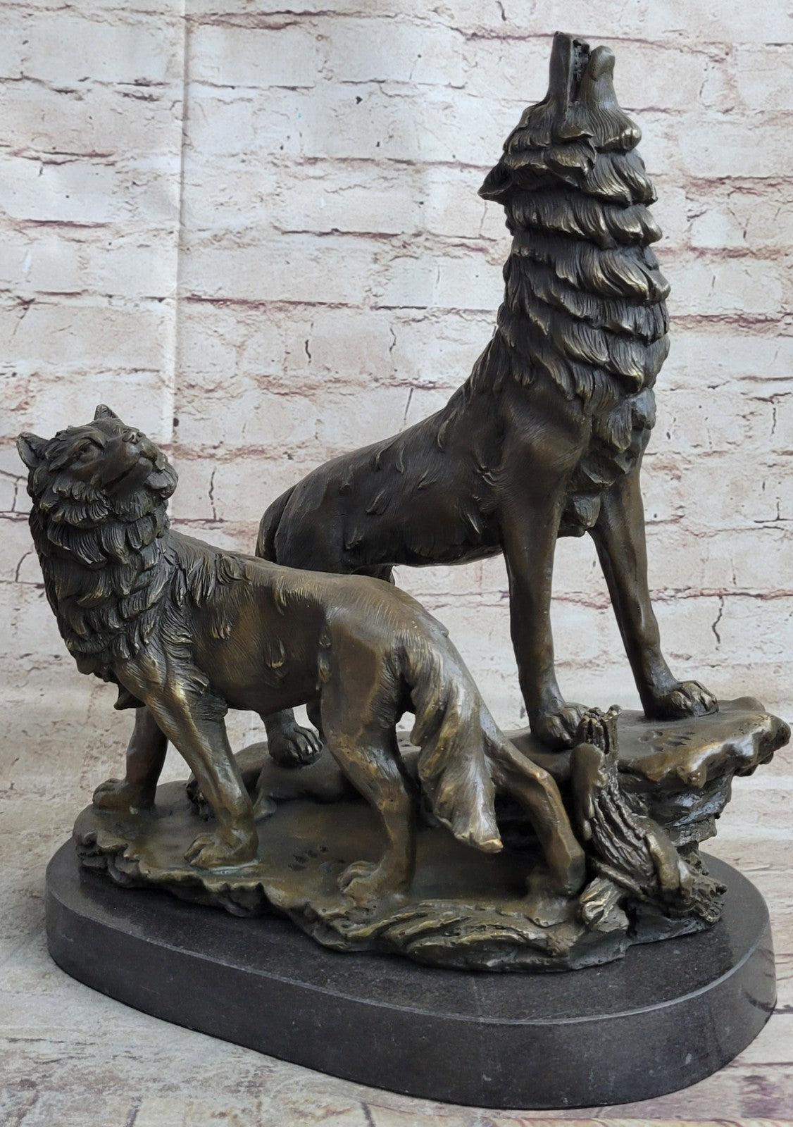 Father`s Day Special Two Wolf Wolves Art Deco Hot Cast Bronze Sculpture Sale Art