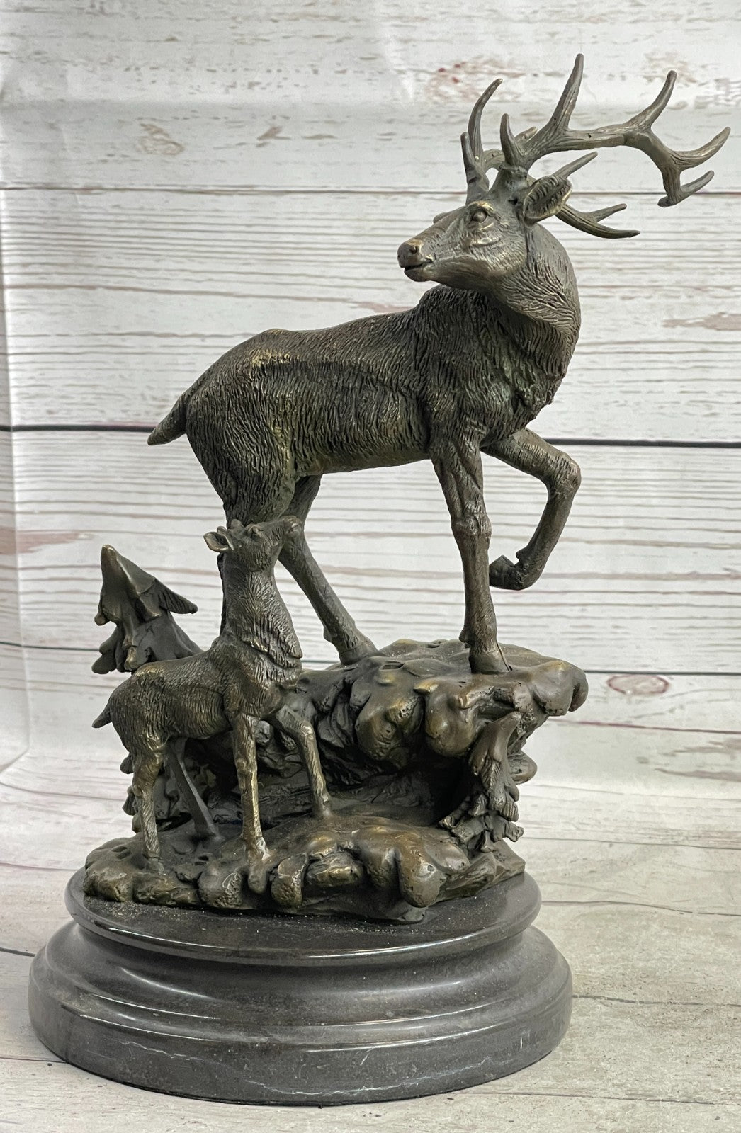 Handcrafted bronze sculpture SALE Fawn Baby His With Stag Male Original Signed