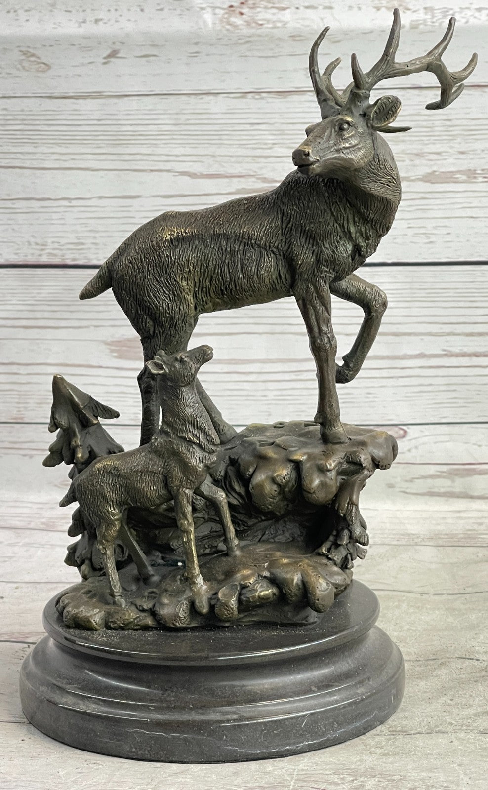 Handcrafted bronze sculpture SALE Fawn Baby His With Stag Male Original Signed