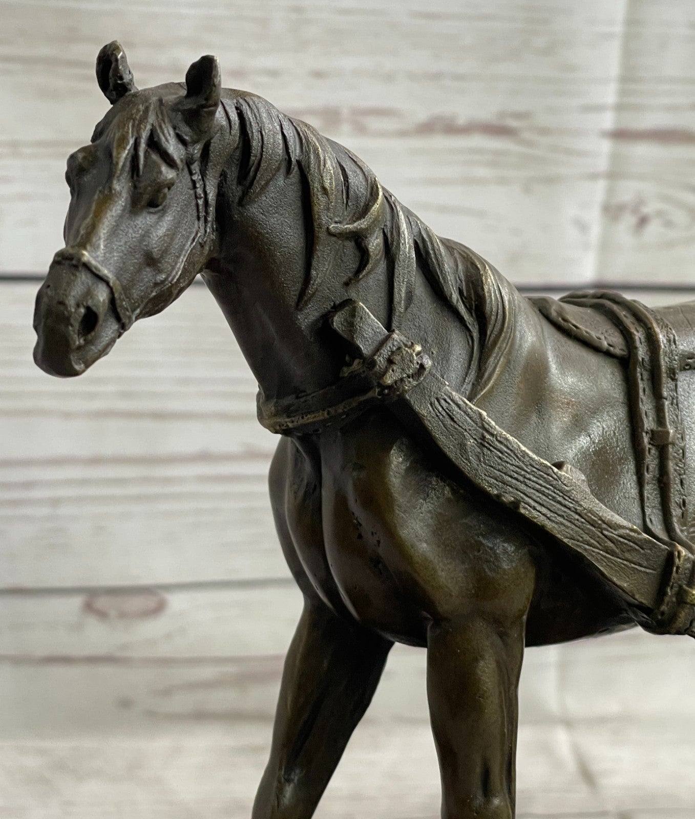 Handcrafted bronze sculpture SALE Carriage With Horse Working Original Signed