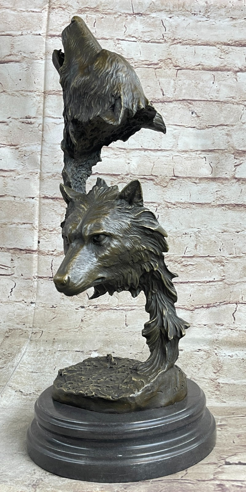 Bronze Sculpture Art Deco Howling Wolf Wolves Hot Cast Quality Figurine Gift NR