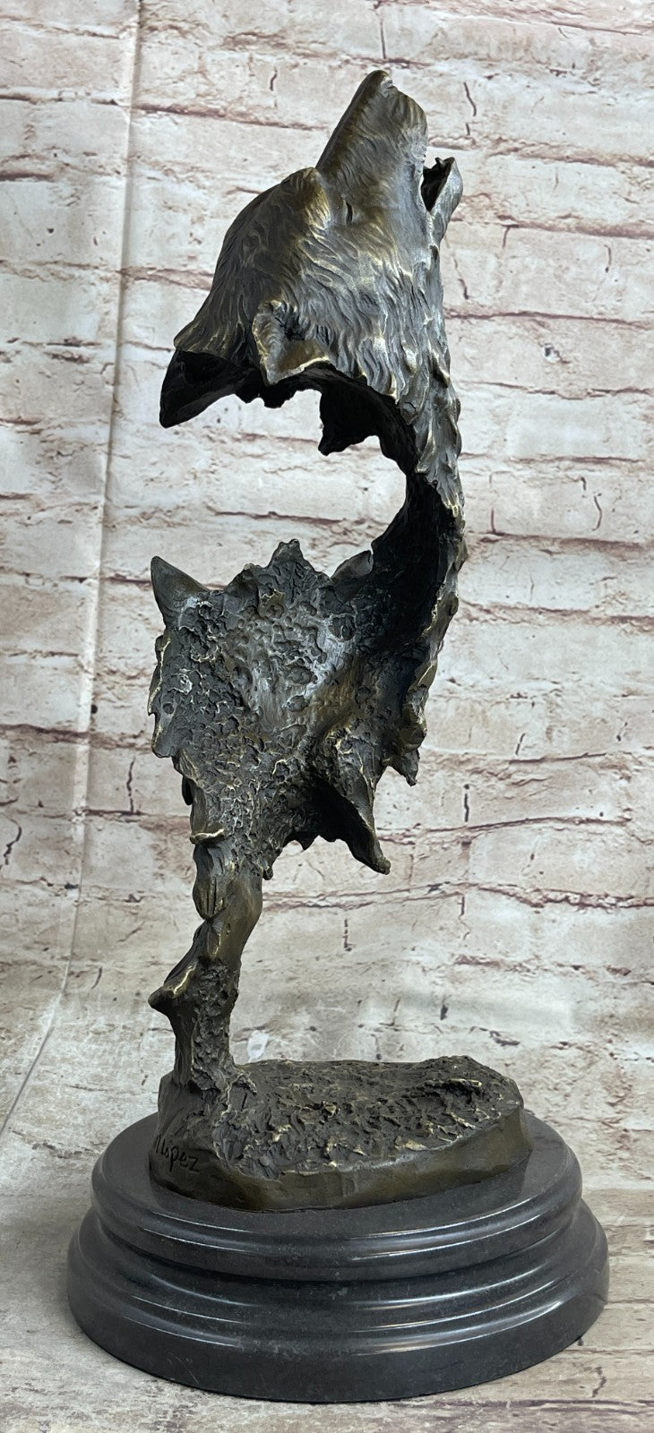 Bronze Sculpture Art Deco Howling Wolf Wolves Hot Cast Quality Figurine Gift NR