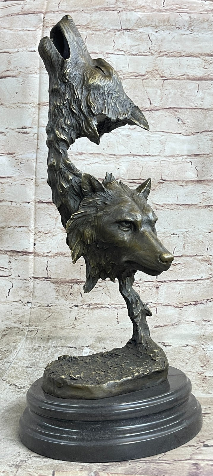 Bronze Sculpture Art Deco Howling Wolf Wolves Hot Cast Quality Figurine Gift NR