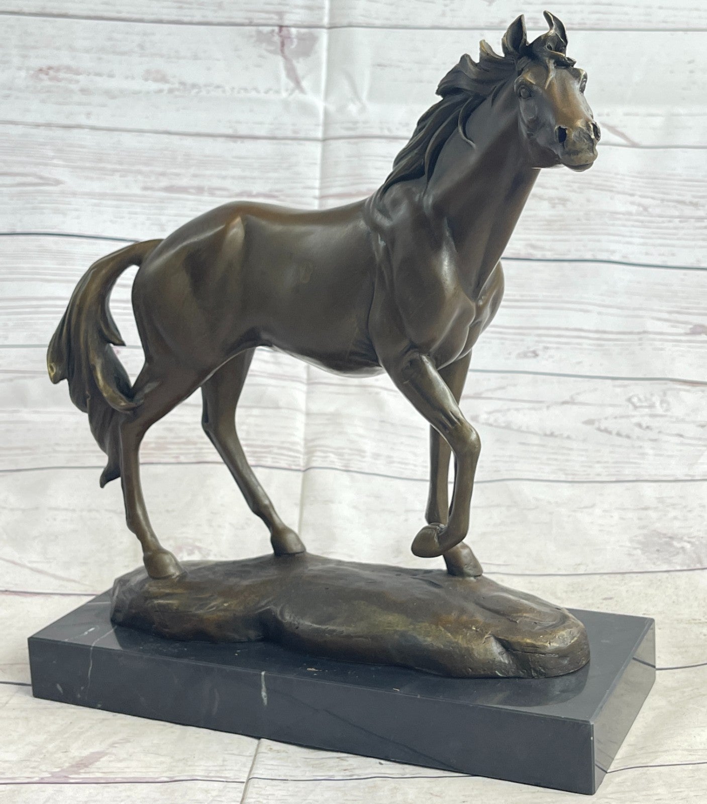 BRONZE STATUE SIGNED WILLIAMS WILD RACING STALLION HORSE SCULPTURE FIGURINE ART