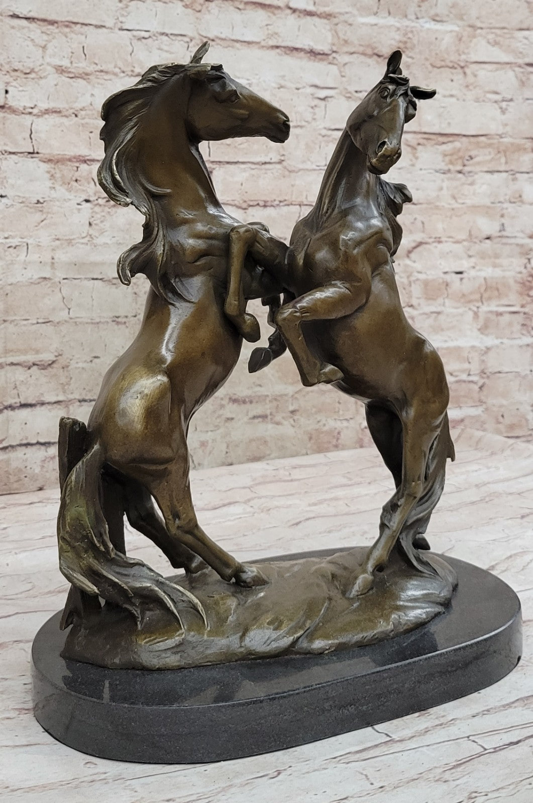 Western Art Two Extra Large Horse Stallion Brattling it Out Bronze Sculpture Fig