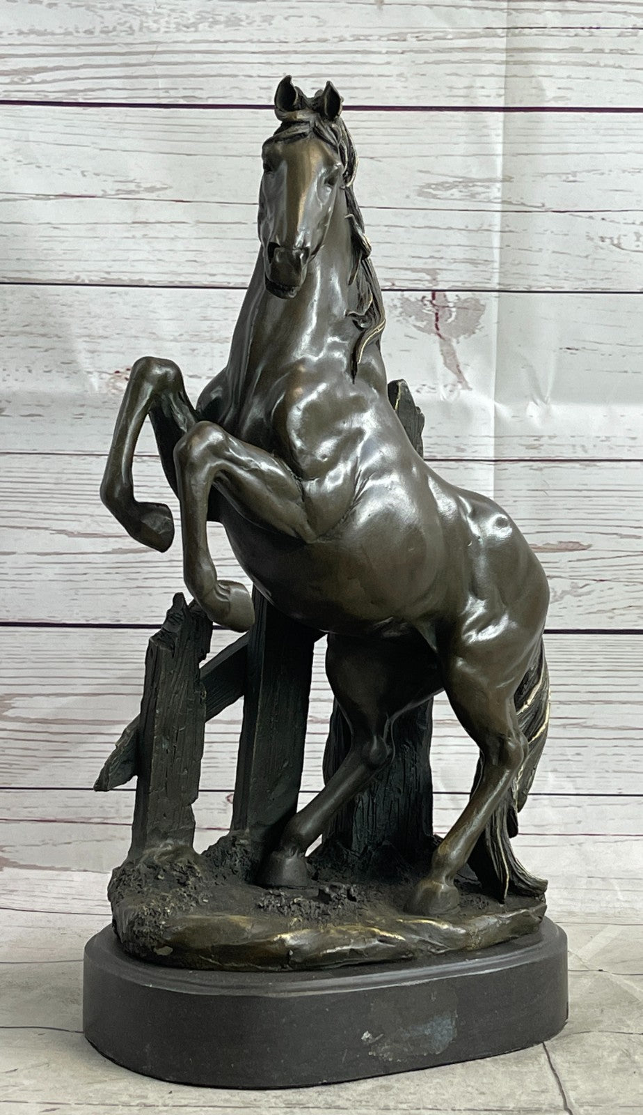 Signed Original Milo French Artist Rearing Wild Stallion Horse Bronze Statue Sale