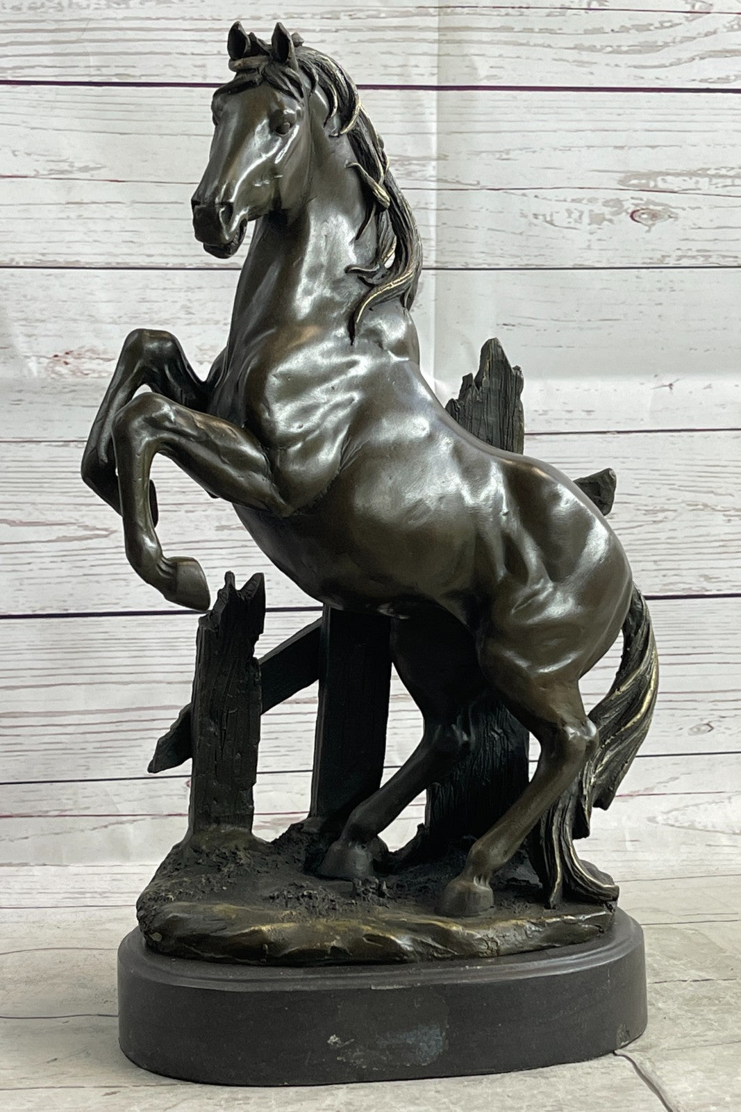 Signed Original Milo French Artist Rearing Wild Stallion Horse Bronze Statue Sale