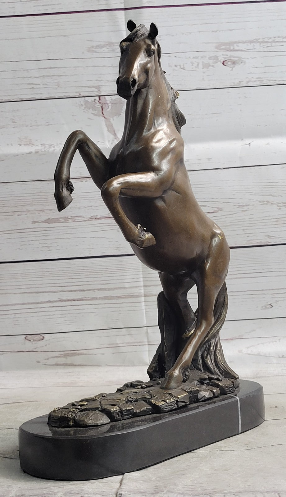 Striking Rearing Horse Bronze Sculpture Figurine Arabian Stallion Decor