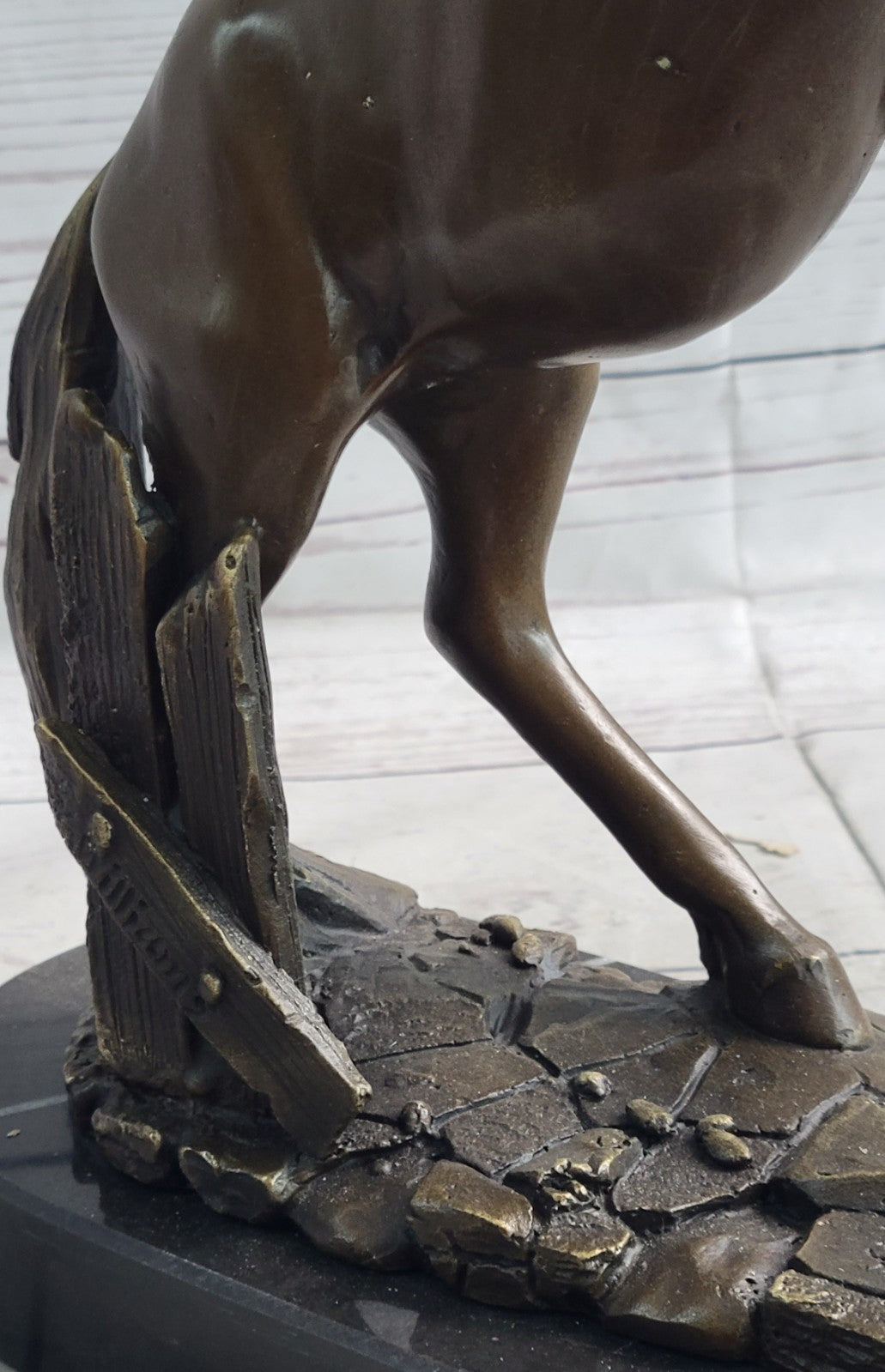 Striking Rearing Horse Bronze Sculpture Figurine Arabian Stallion Decor