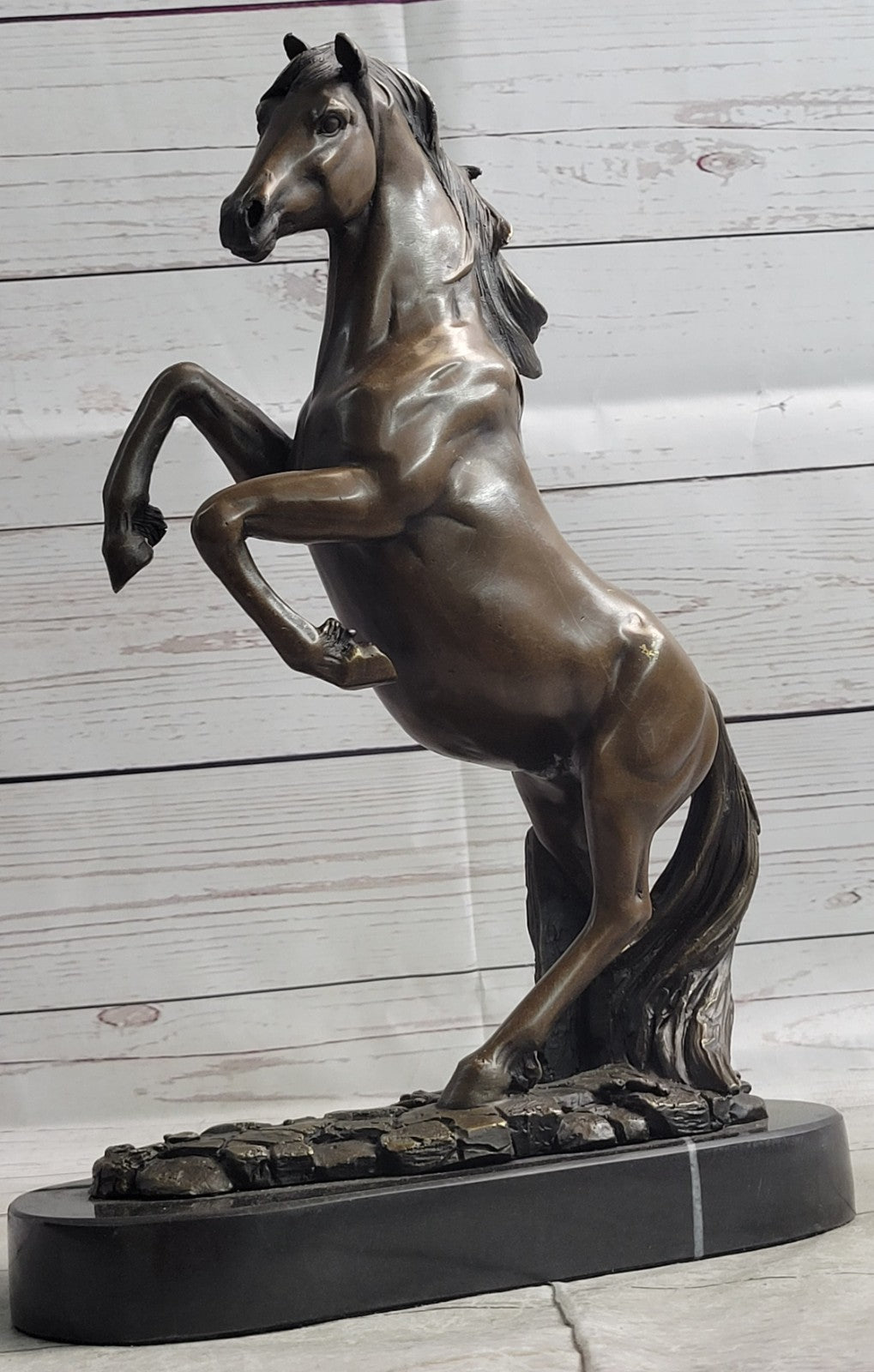 Striking Rearing Horse Bronze Sculpture Figurine Arabian Stallion Decor