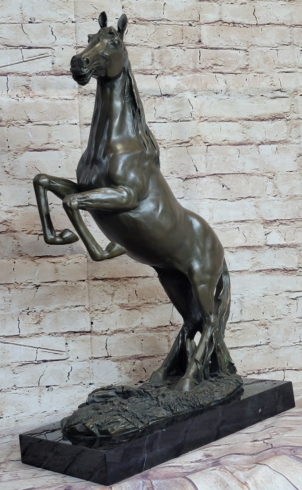 Rearing Horse Man Trainer Equestrian Artwork Bronze Marble Statue Sculpture Gift