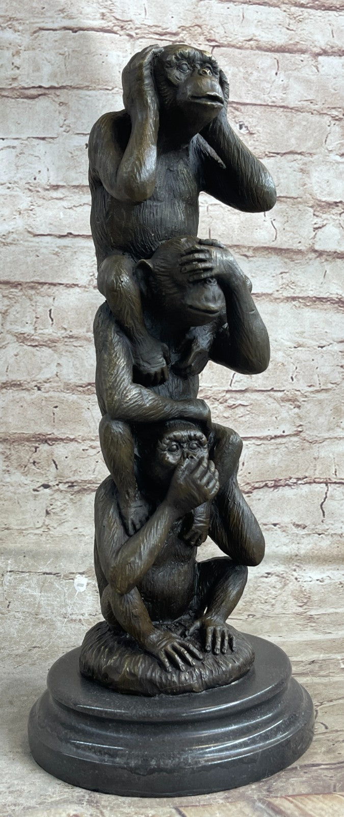 3 WISE MONKEYS hear no evil, speak no evil, see no evil European Bronze Figurine