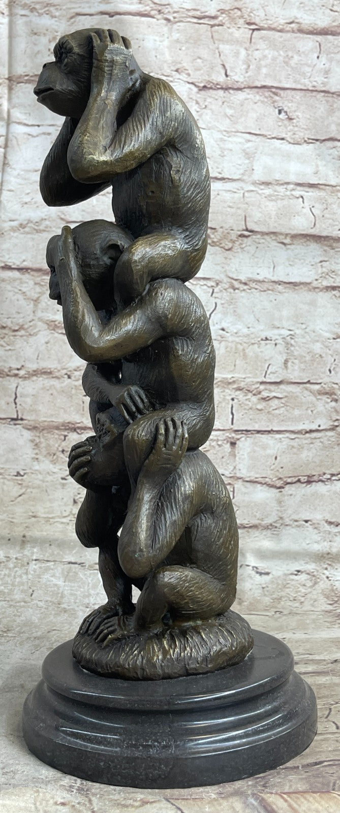 3 WISE MONKEYS hear no evil, speak no evil, see no evil European Bronze Figurine