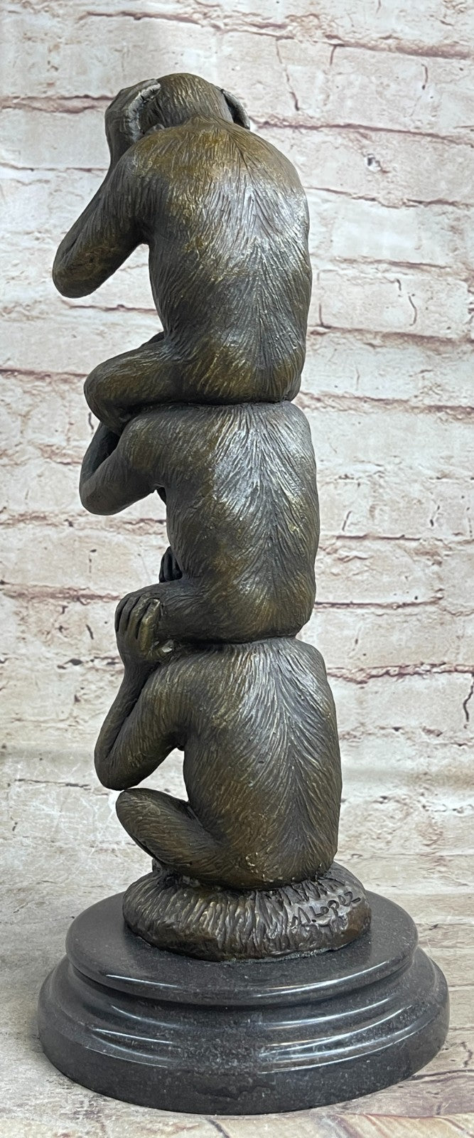 3 WISE MONKEYS hear no evil, speak no evil, see no evil European Bronze Figurine