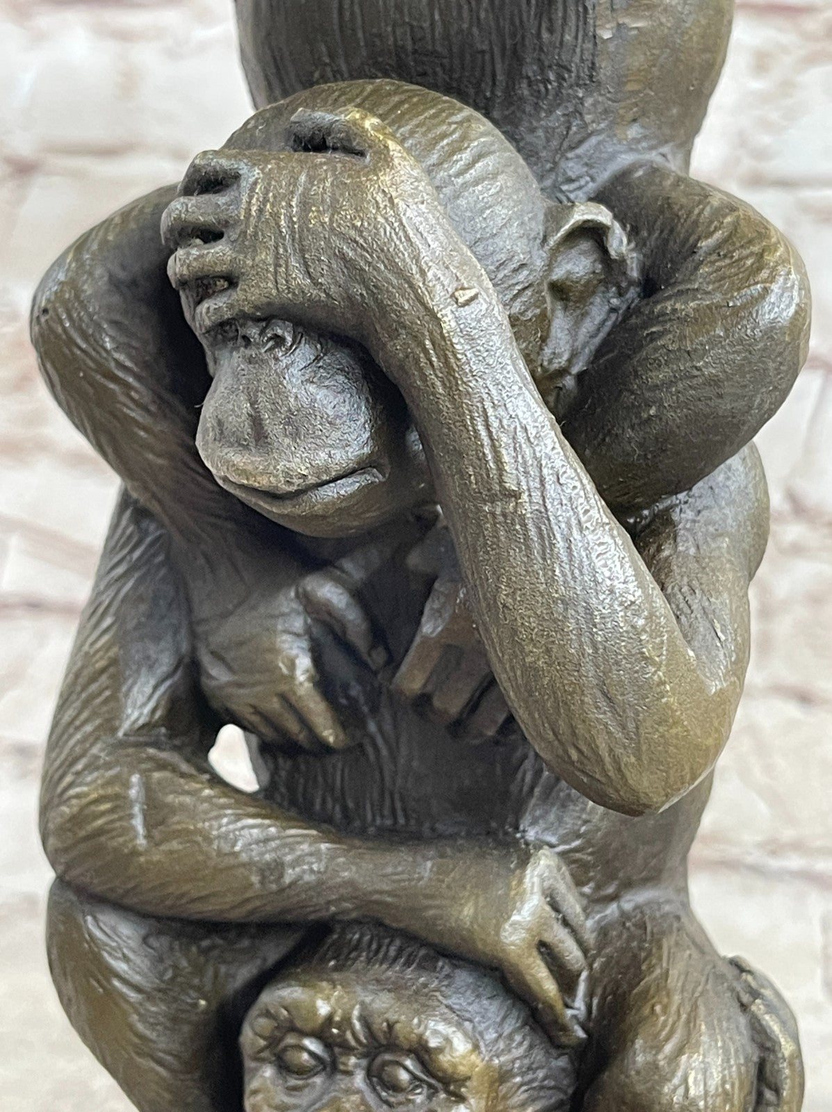 3 WISE MONKEYS hear no evil, speak no evil, see no evil European Bronze Figurine