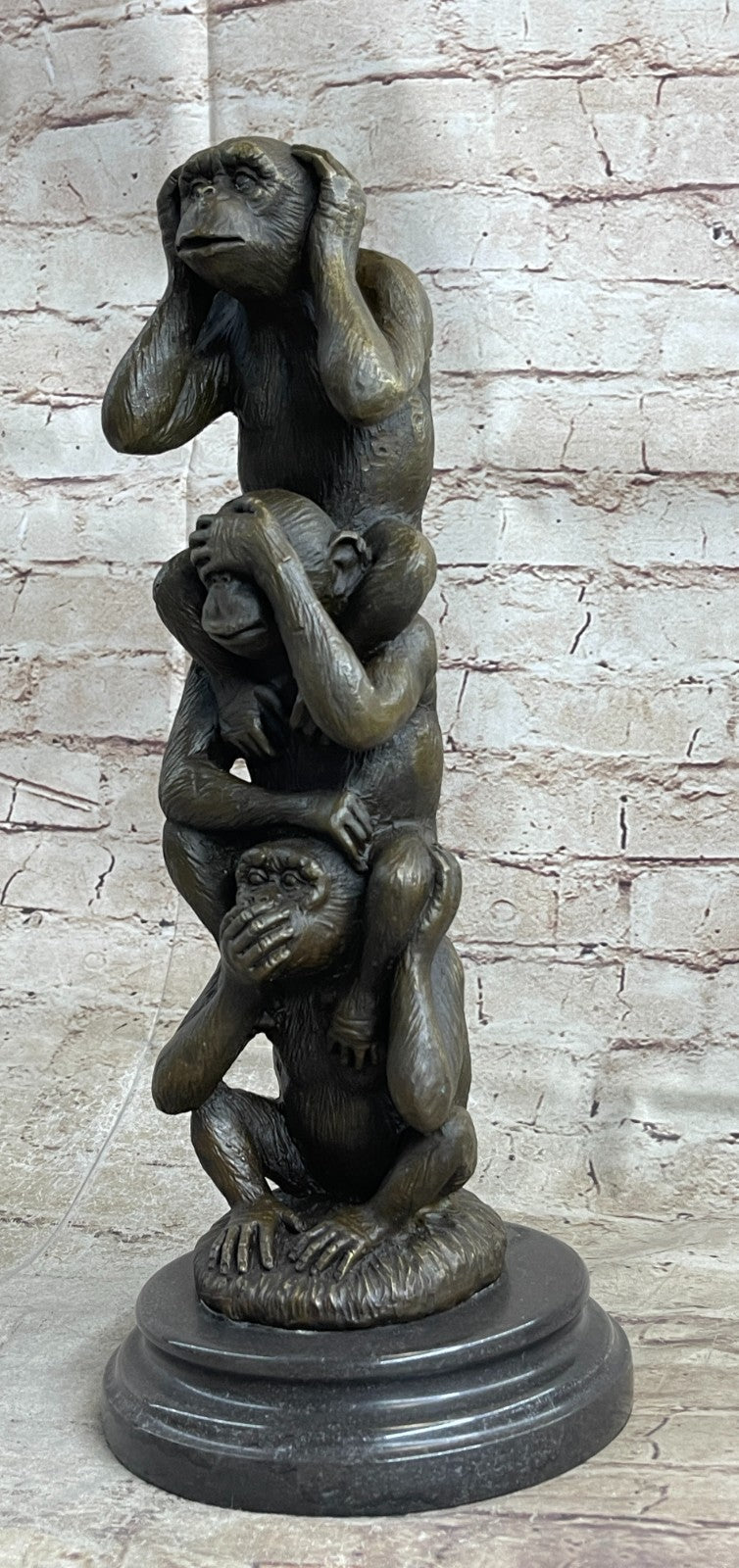 3 WISE MONKEYS hear no evil, speak no evil, see no evil European Bronze Figurine