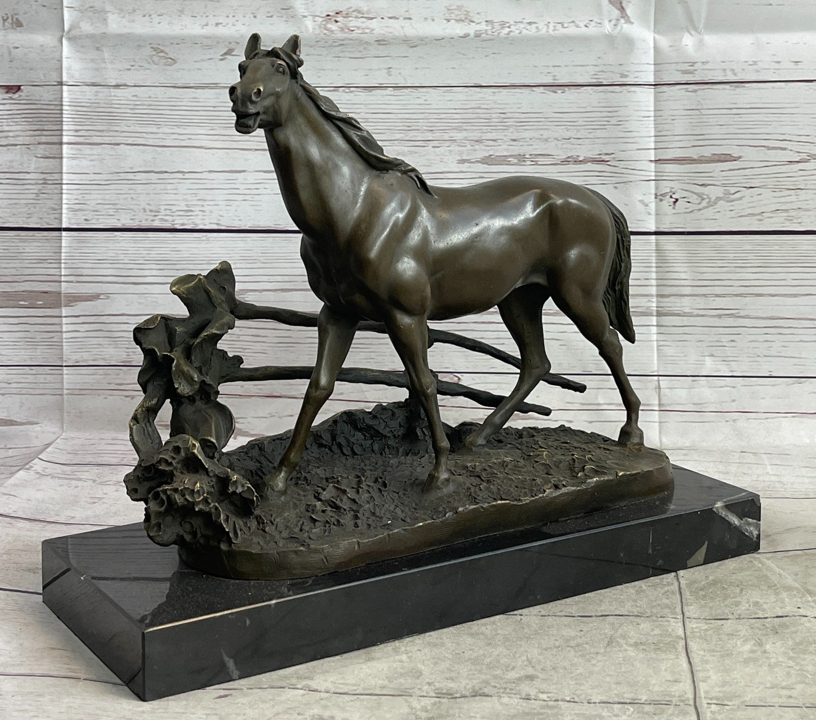 Handmade bronze sculpture Signed P.J Mene Loving Horse Marble Base Figurine Sale